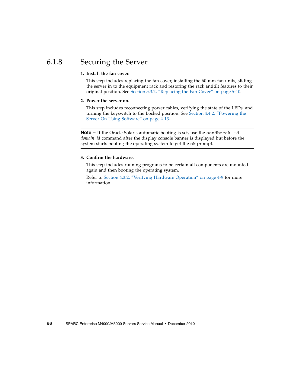 8 securing the server, Securing the server | FUJITSU M5000 User Manual | Page 100 / 310