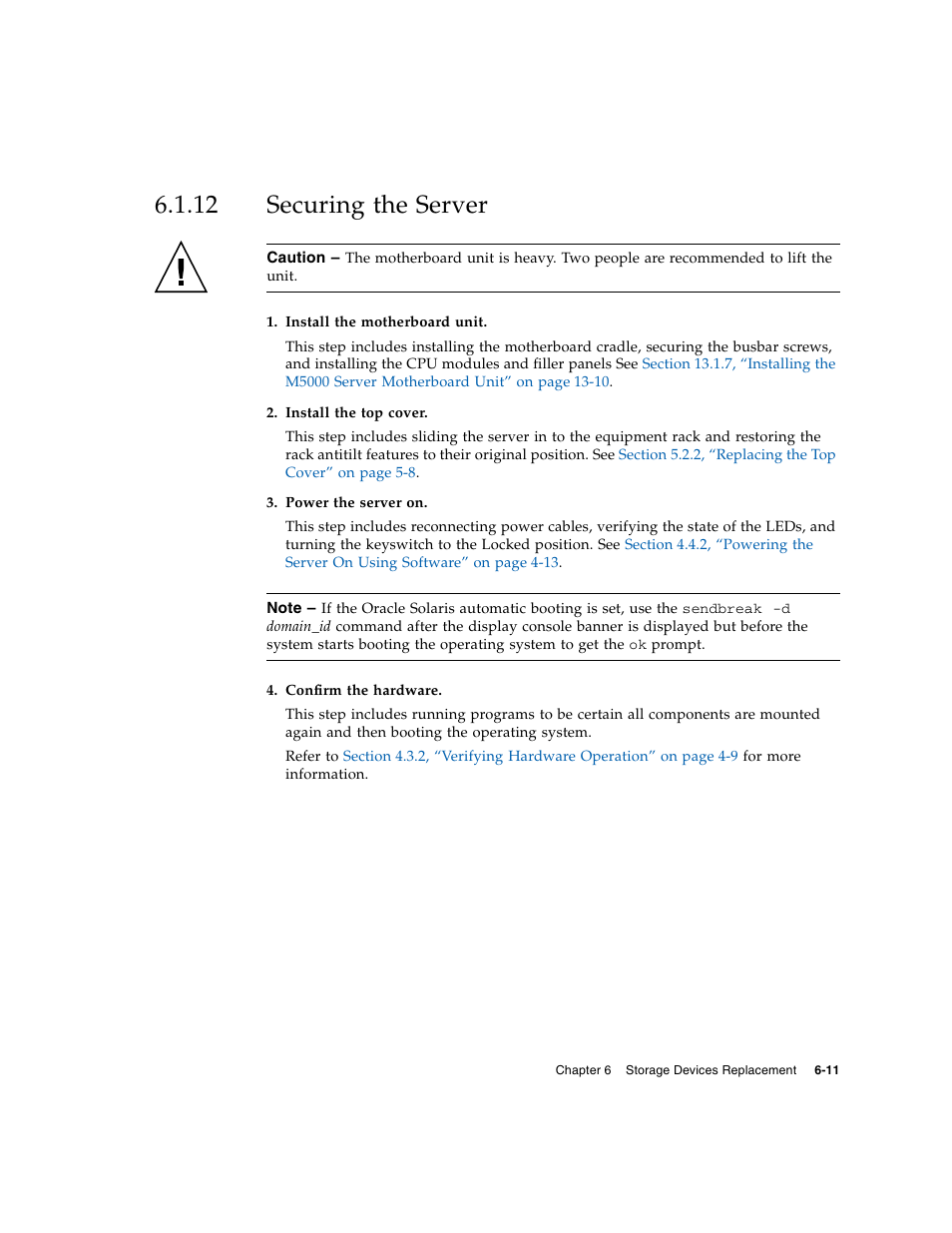 12 securing the server, Securing the server | FUJITSU M5000 User Manual | Page 103 / 310