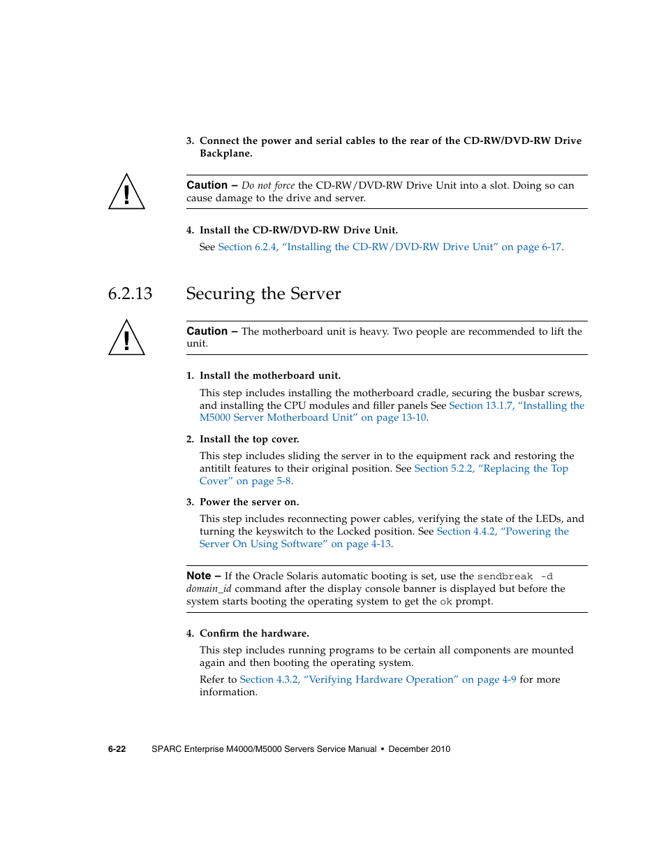 13 securing the server, Securing the server | FUJITSU M5000 User Manual | Page 114 / 310