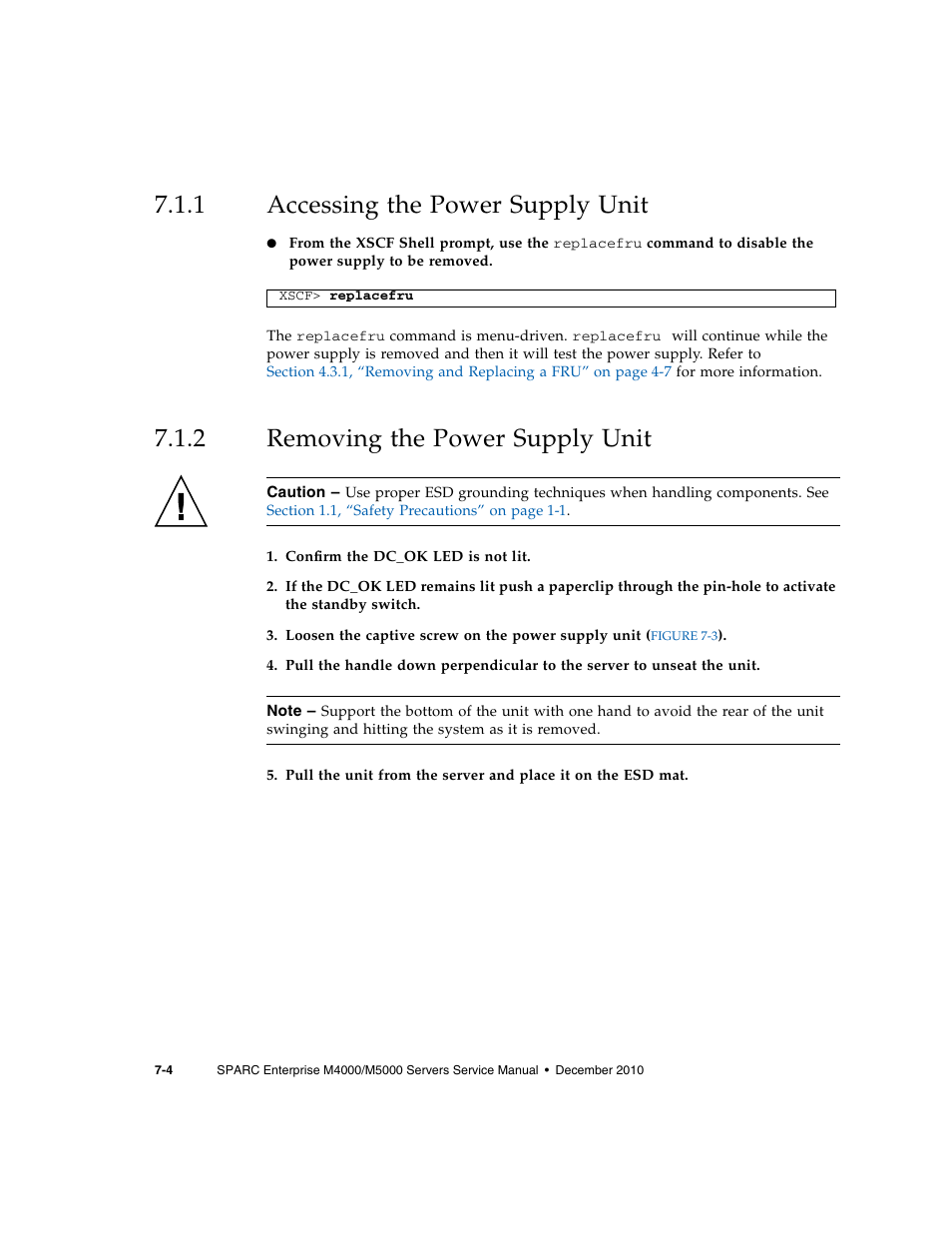 1 accessing the power supply unit, 2 removing the power supply unit, Accessing the power supply unit | Removing the power supply unit | FUJITSU M5000 User Manual | Page 130 / 310