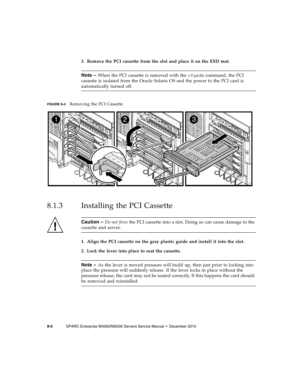 3 installing the pci cassette, Installing the pci cassette, Figure 8-4 | FUJITSU M5000 User Manual | Page 138 / 310