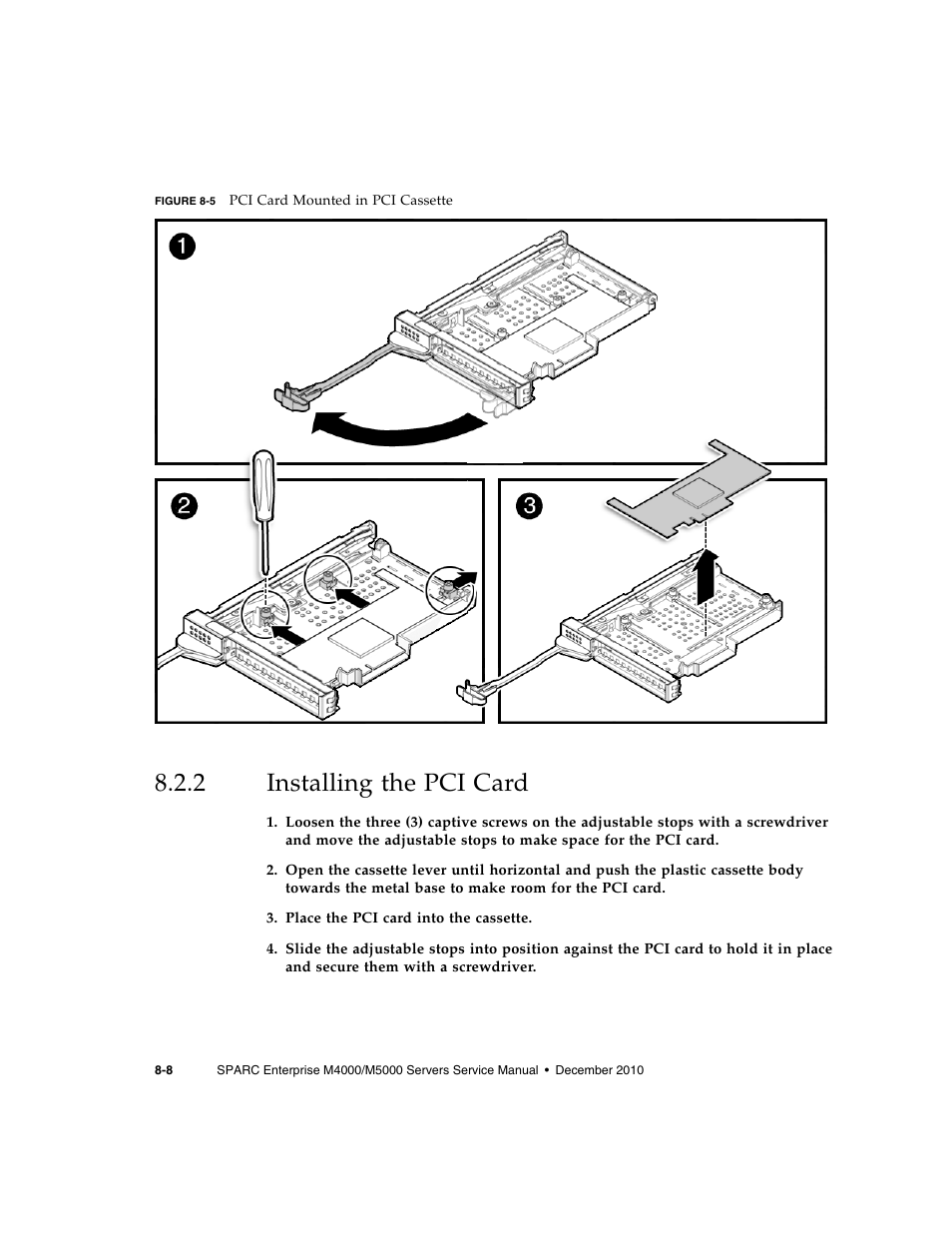 2 installing the pci card, Installing the pci card, Figure 8-5 | FUJITSU M5000 User Manual | Page 140 / 310