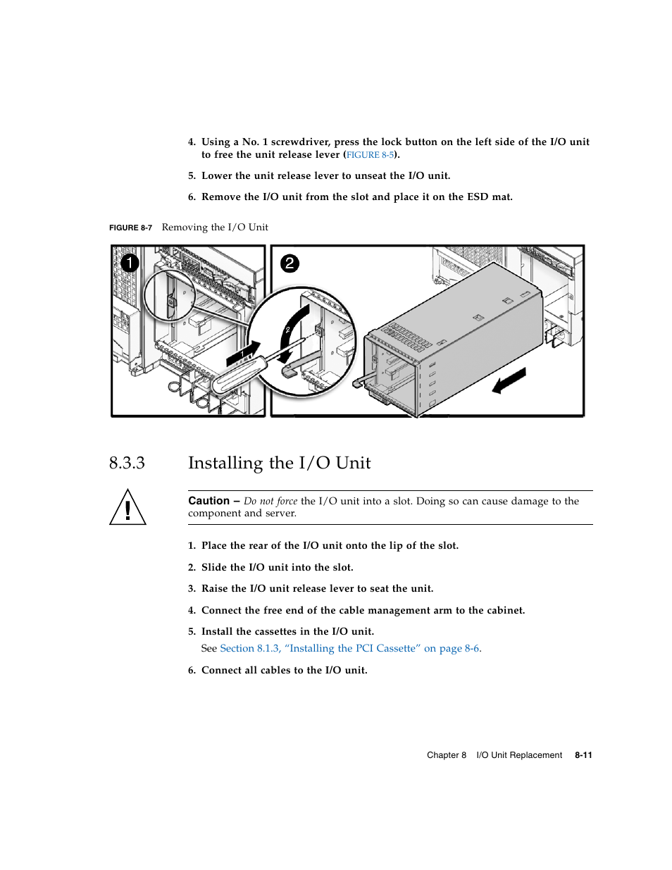 3 installing the i/o unit, Installing the i/o unit | FUJITSU M5000 User Manual | Page 143 / 310