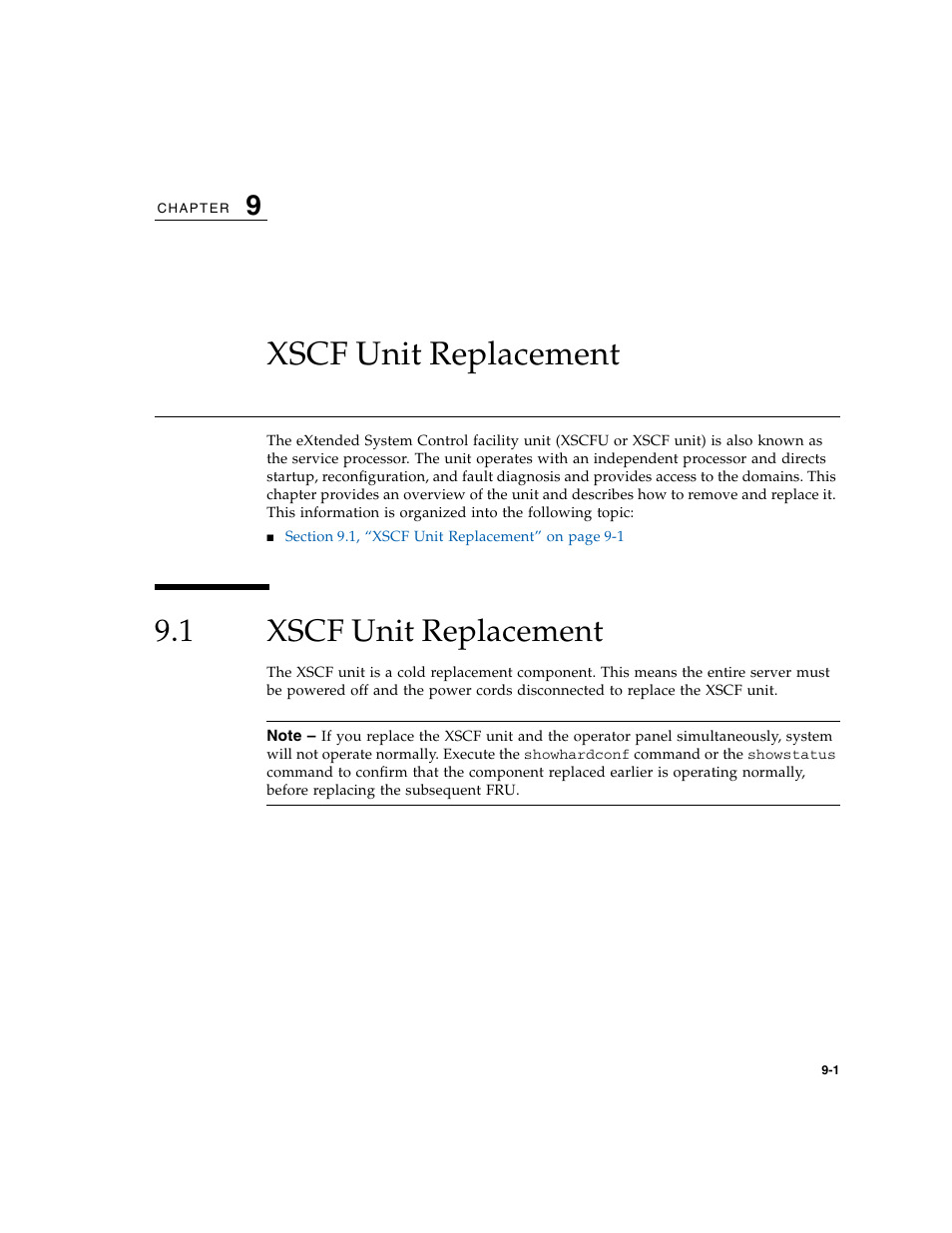 Xscf unit replacement, 1 xscf unit replacement | FUJITSU M5000 User Manual | Page 159 / 310