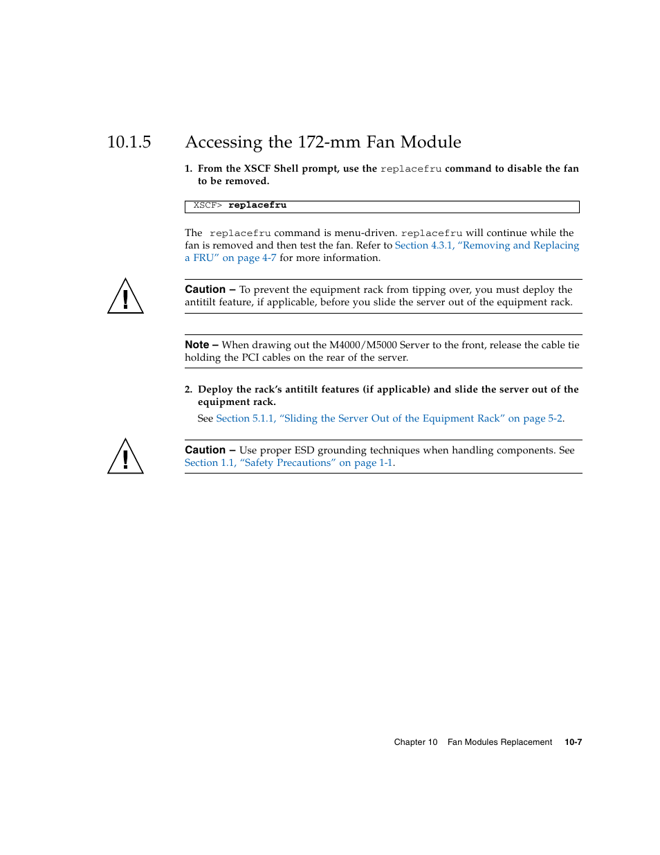 5 accessing the 172-mm fan module, Accessing the 172-mm fan module | FUJITSU M5000 User Manual | Page 171 / 310