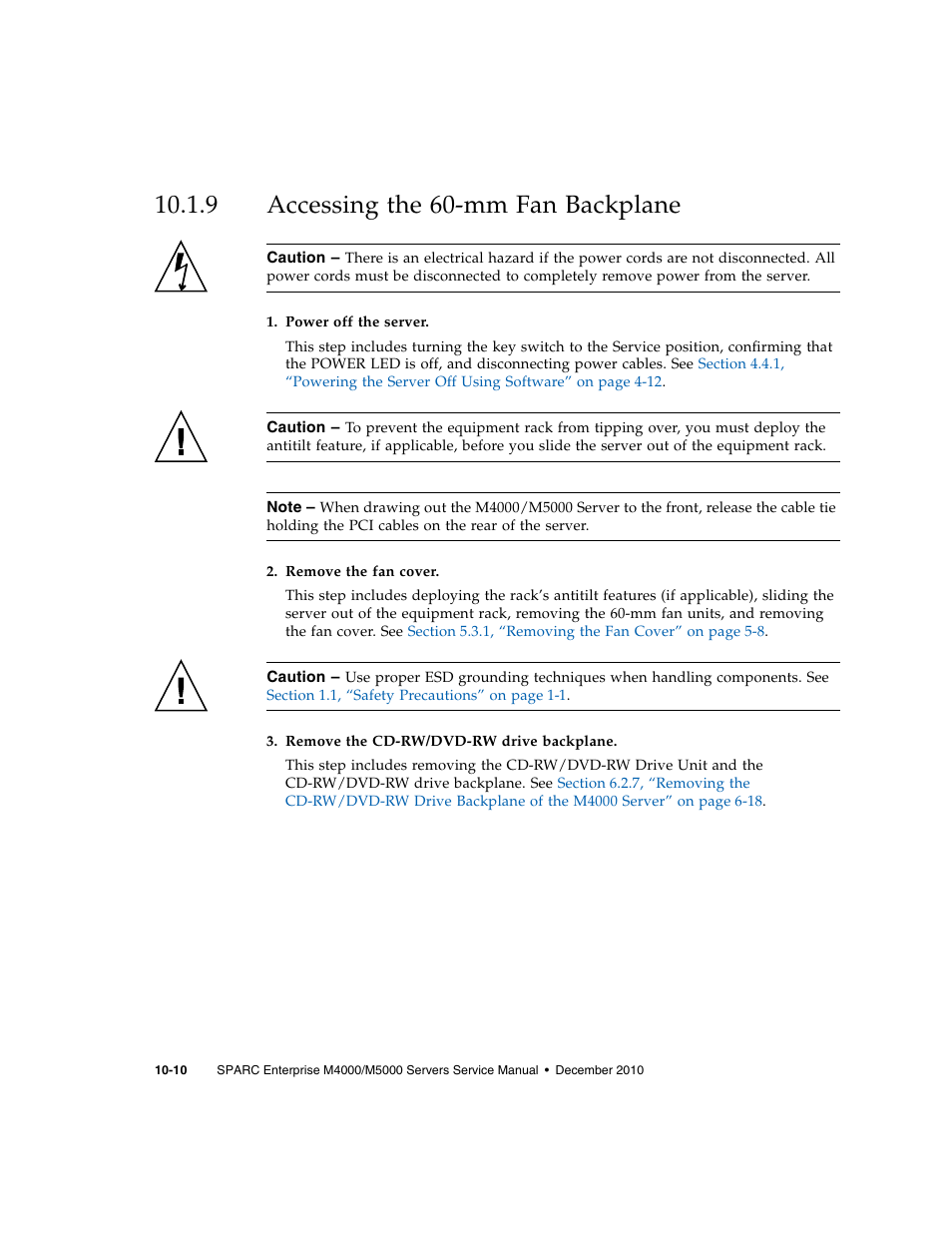 9 accessing the 60-mm fan backplane, Accessing the 60-mm fan backplane | FUJITSU M5000 User Manual | Page 174 / 310