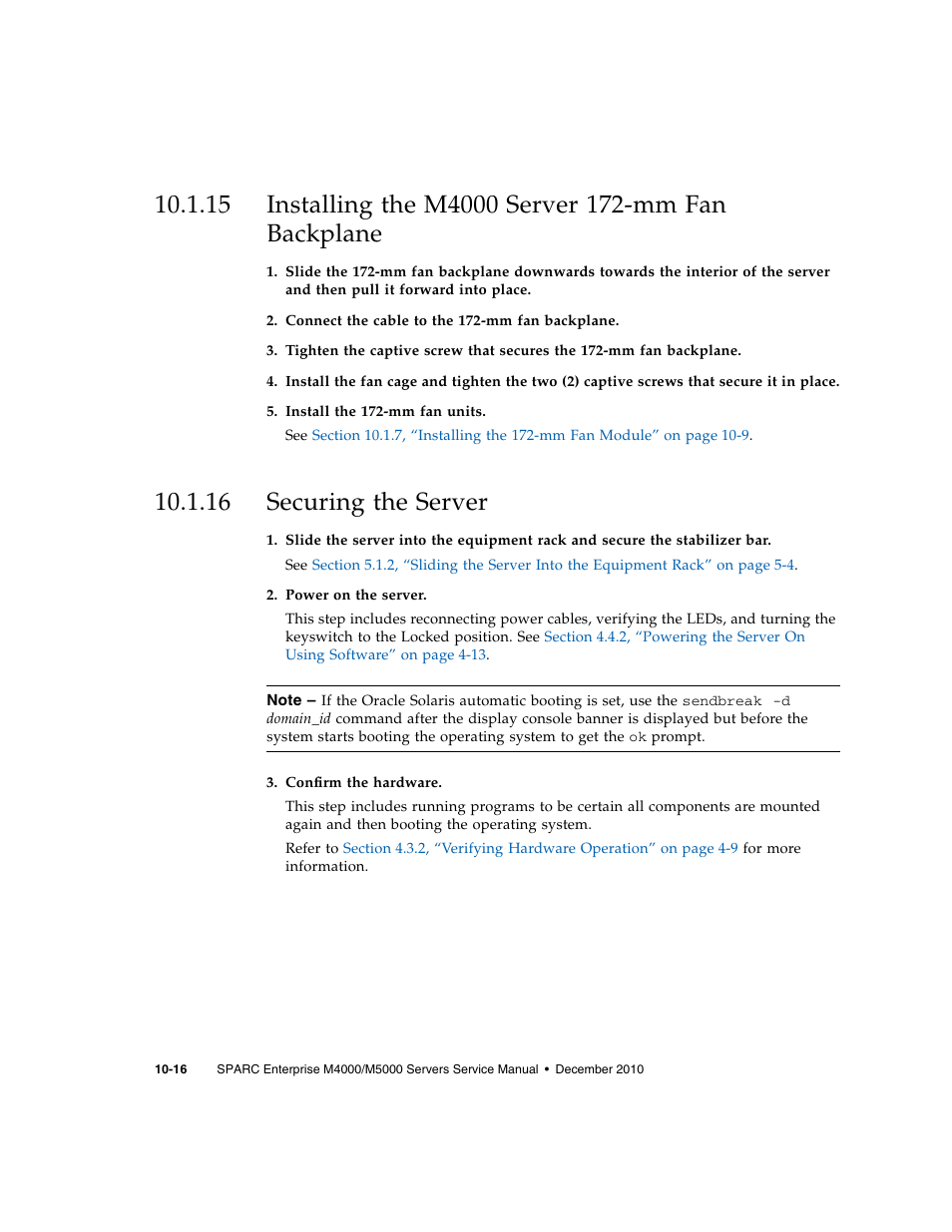 16 securing the server | FUJITSU M5000 User Manual | Page 180 / 310