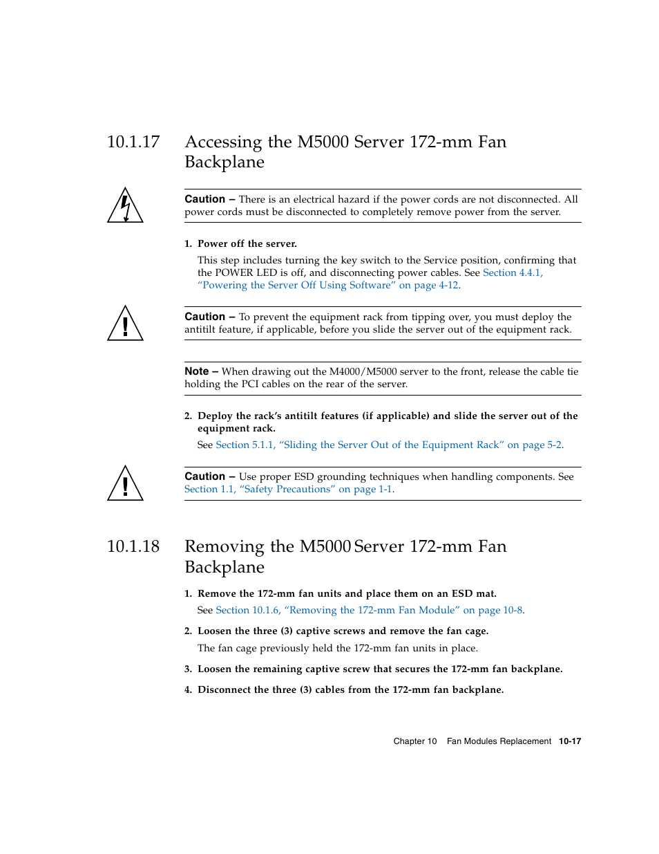 17 accessing the m5000 server 172-mm fan backplane, 18 removing the m5000 server 172-mm fan backplane | FUJITSU M5000 User Manual | Page 181 / 310