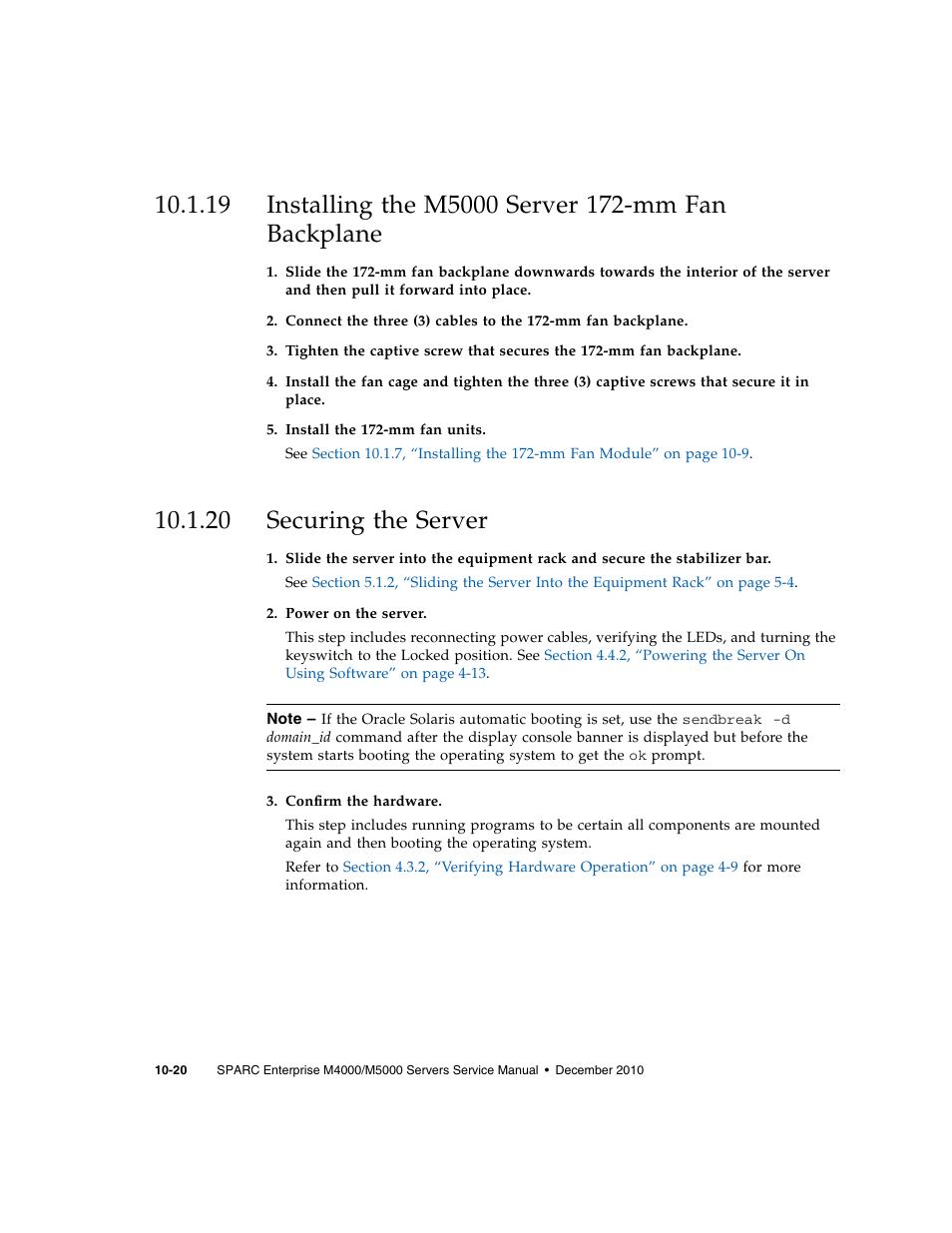 20 securing the server | FUJITSU M5000 User Manual | Page 184 / 310