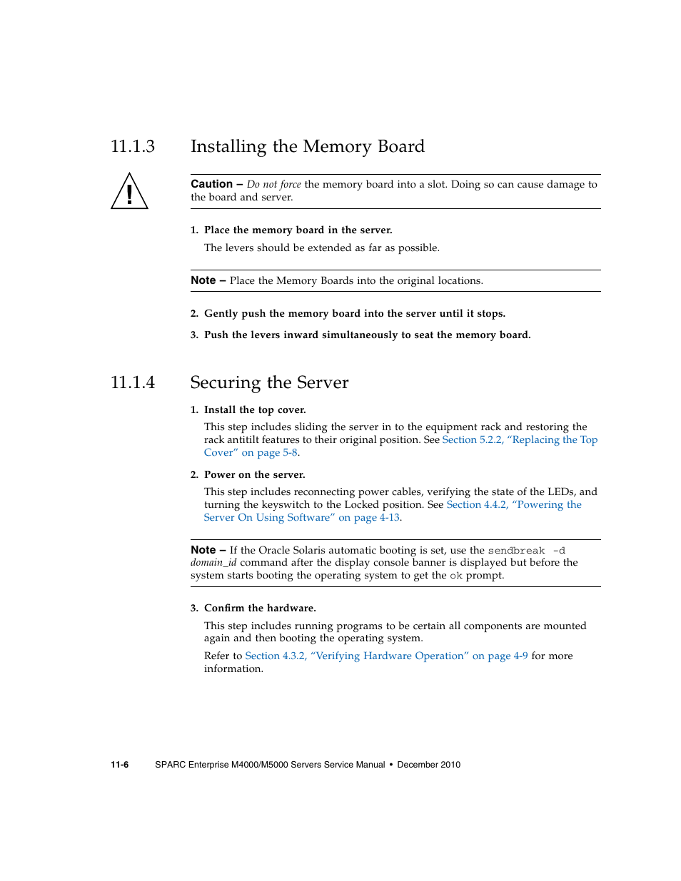 3 installing the memory board, 4 securing the server, Installing the memory board | Securing the server | FUJITSU M5000 User Manual | Page 190 / 310