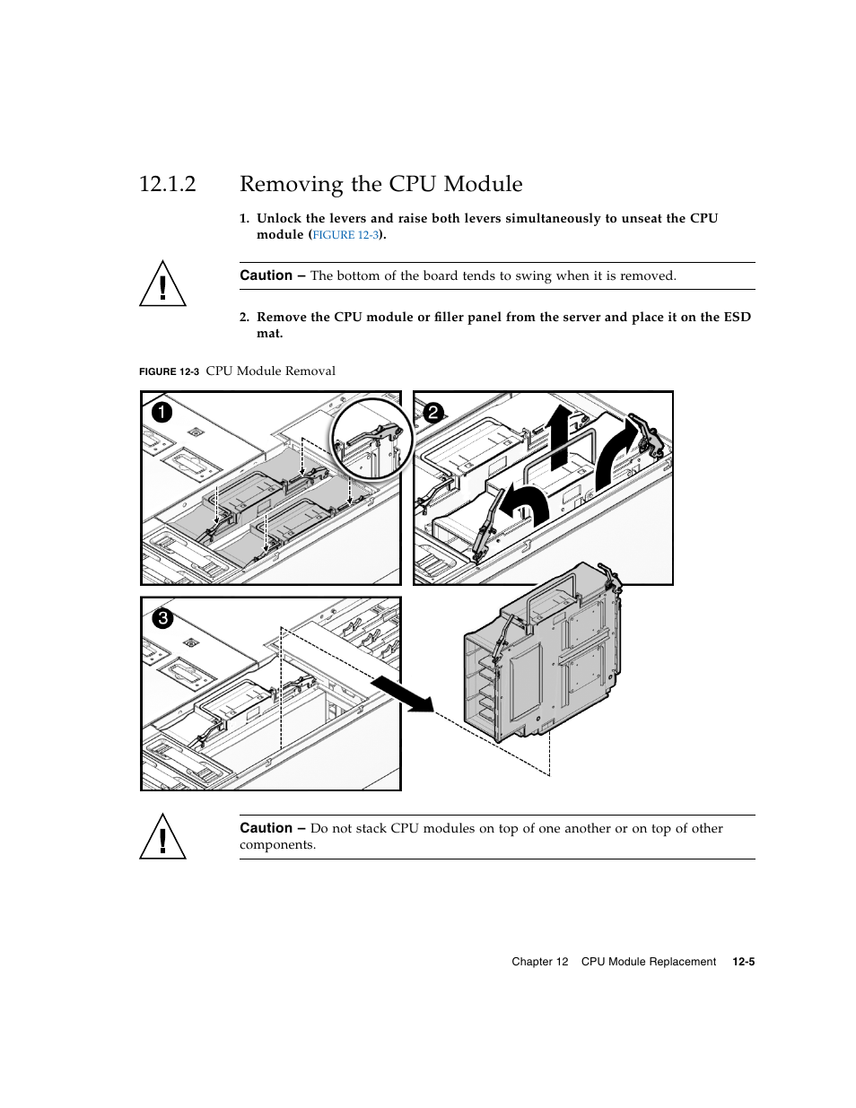 2 removing the cpu module, Removing the cpu module | FUJITSU M5000 User Manual | Page 201 / 310