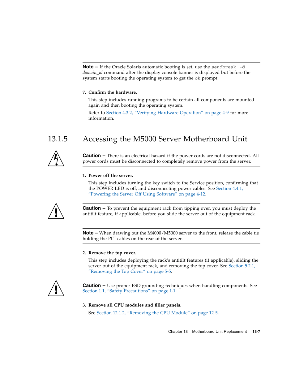 5 accessing the m5000 server motherboard unit, Accessing the m5000 server motherboard unit | FUJITSU M5000 User Manual | Page 219 / 310