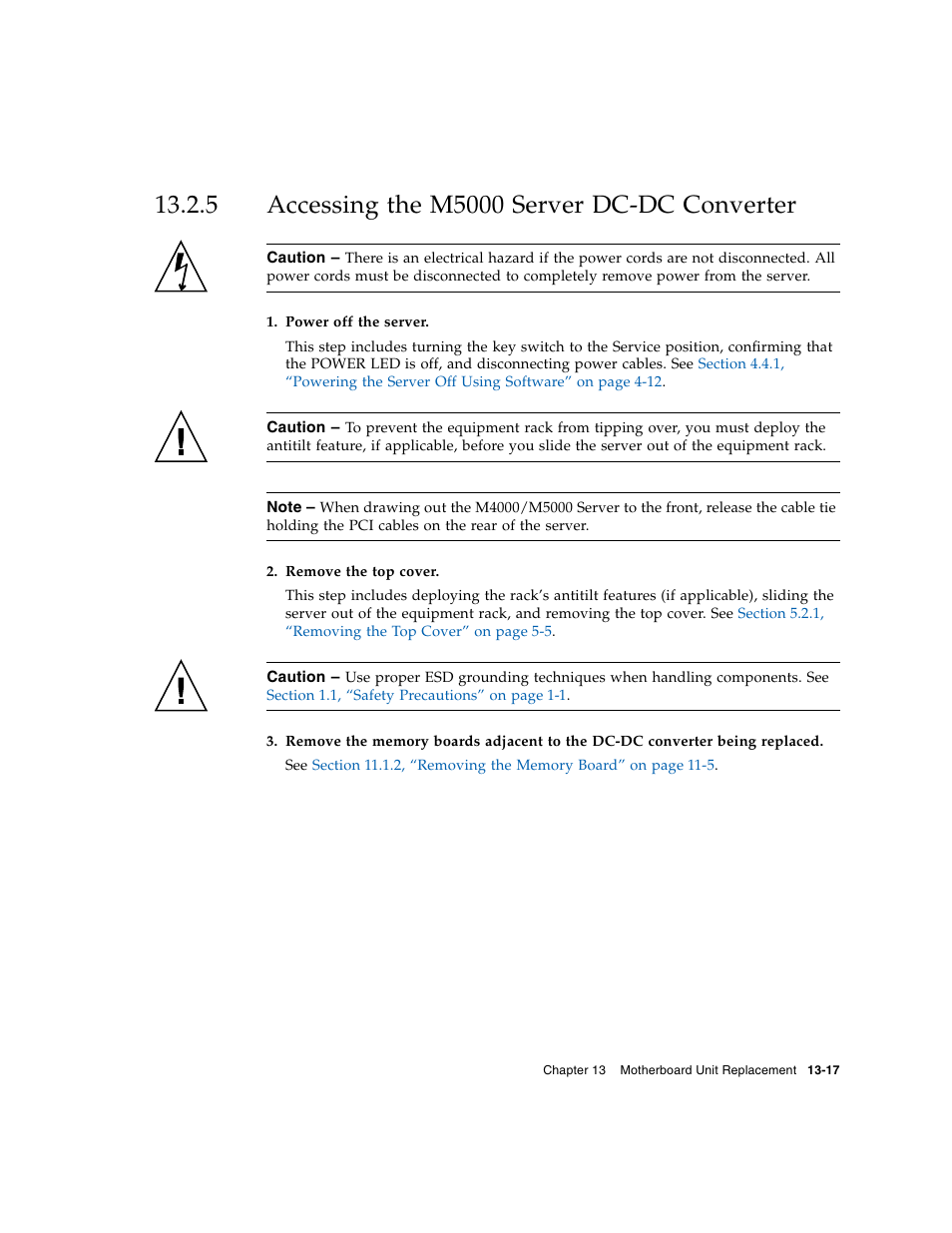 5 accessing the m5000 server dc-dc converter, Accessing the m5000 server dc-dc converter | FUJITSU M5000 User Manual | Page 229 / 310