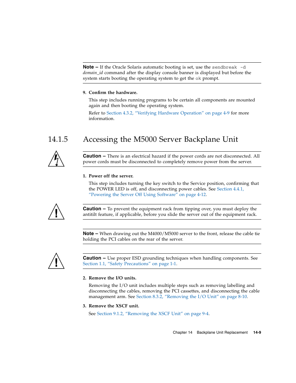 5 accessing the m5000 server backplane unit, Accessing the m5000 server backplane unit | FUJITSU M5000 User Manual | Page 243 / 310