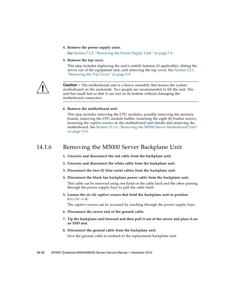 6 removing the m5000 server backplane unit, Removing the m5000 server backplane unit | FUJITSU M5000 User Manual | Page 244 / 310