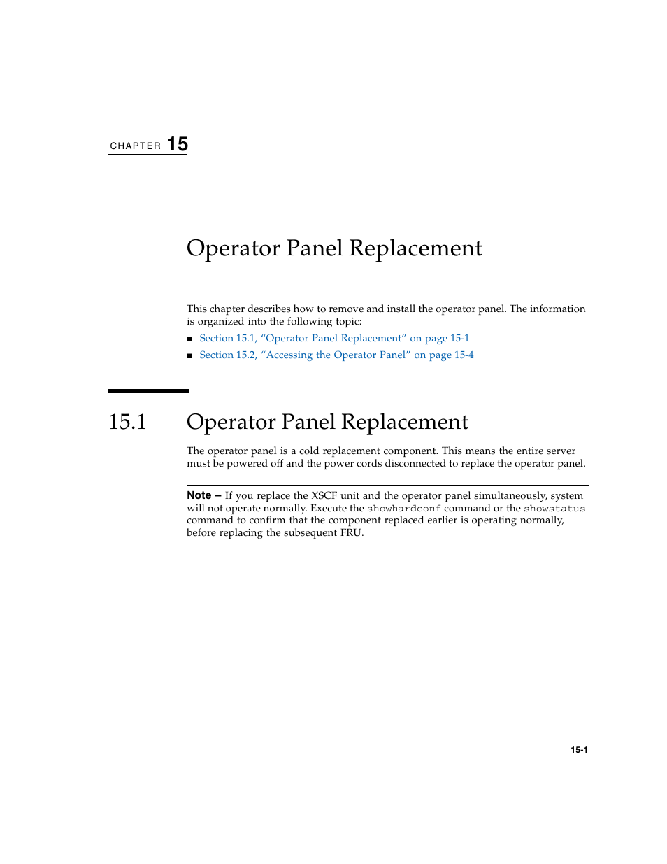 Operator panel replacement, 1 operator panel replacement | FUJITSU M5000 User Manual | Page 249 / 310