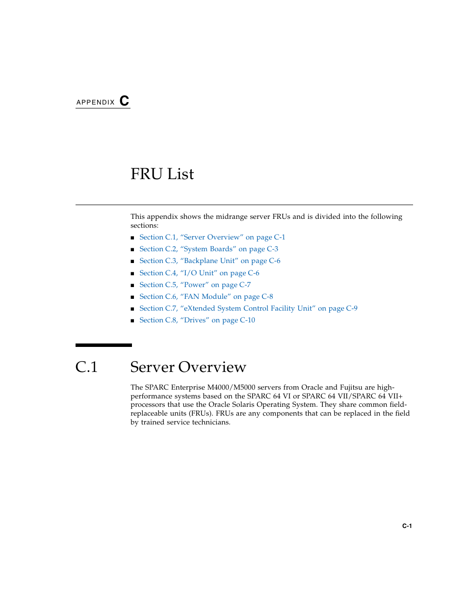 Fru list, C.1 server overview, C. fru list | Server overview | FUJITSU M5000 User Manual | Page 267 / 310