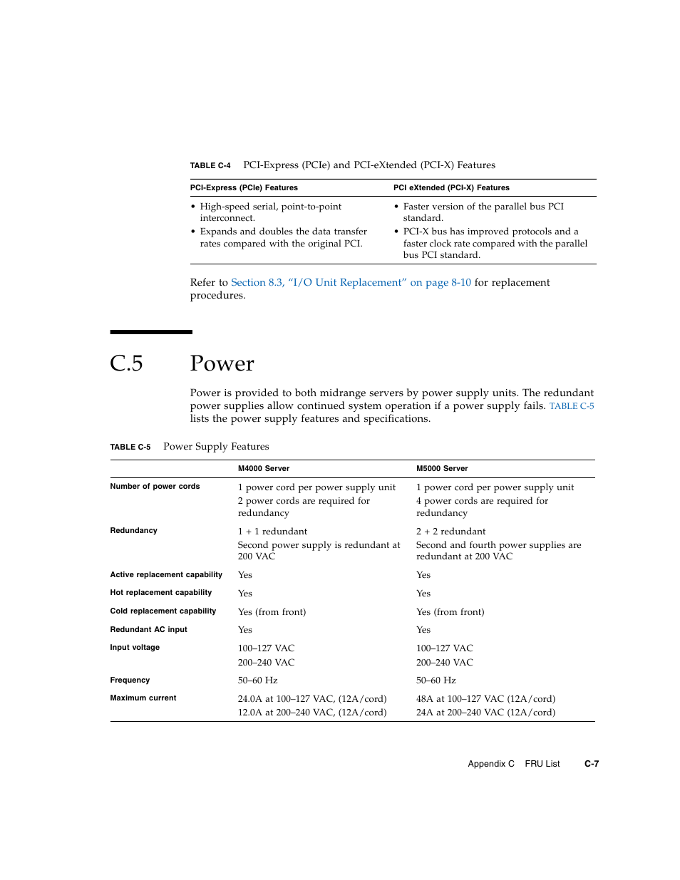 C.5 power, Power | FUJITSU M5000 User Manual | Page 273 / 310