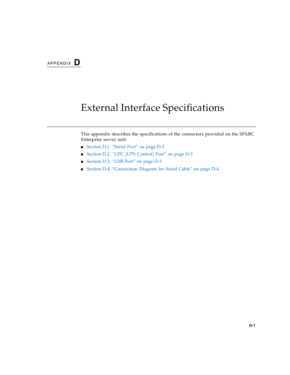 External interface specifications, D. external interface specifications | FUJITSU M5000 User Manual | Page 279 / 310