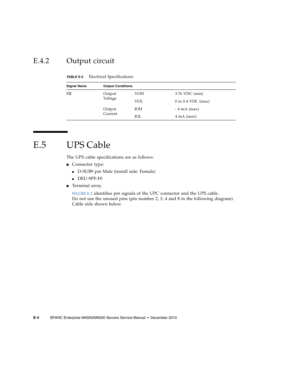 E.4.2 output circuit, E.5 ups cable, E.4.2 | Output circuit, Ups cable | FUJITSU M5000 User Manual | Page 286 / 310