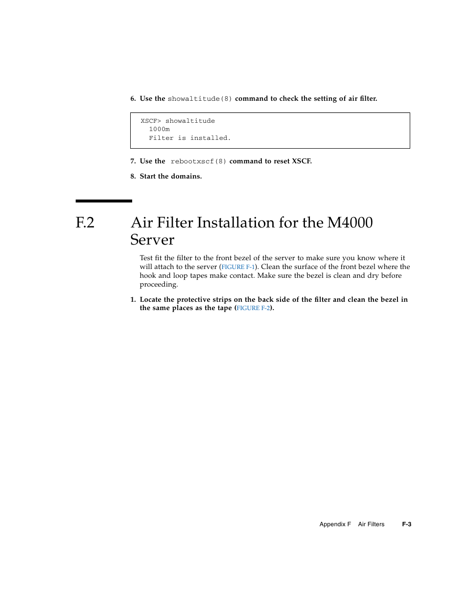 F.2 air filter installation for the m4000 server, Air filter installation for the m4000 server | FUJITSU M5000 User Manual | Page 291 / 310