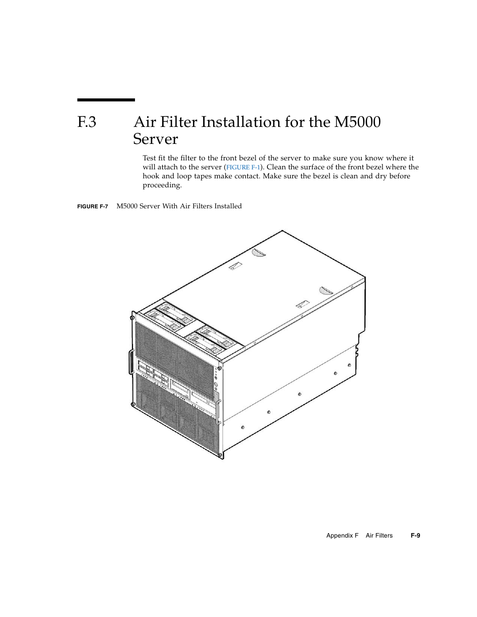 F.3 air filter installation for the m5000 server, Air filter installation for the m5000 server | FUJITSU M5000 User Manual | Page 297 / 310