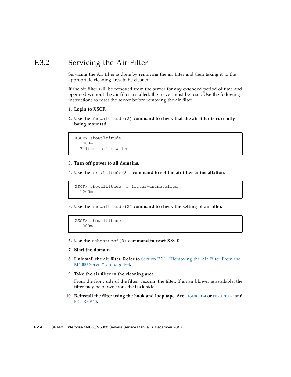 F.3.2 servicing the air filter, F.3.2, Servicing the air filter | F–14 | FUJITSU M5000 User Manual | Page 302 / 310