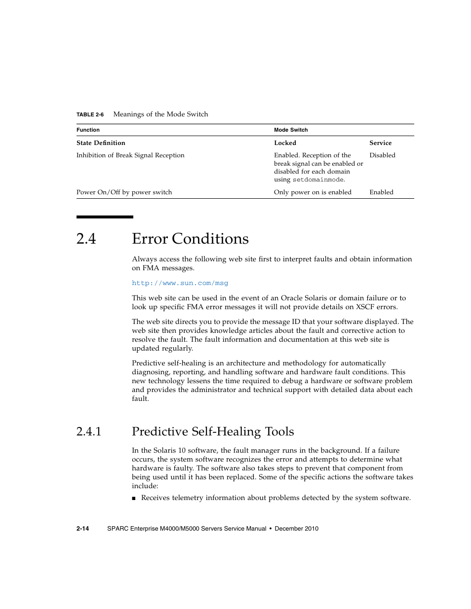 4 error conditions, 1 predictive self-healing tools, Error conditions | Predictive self-healing tools | FUJITSU M5000 User Manual | Page 38 / 310