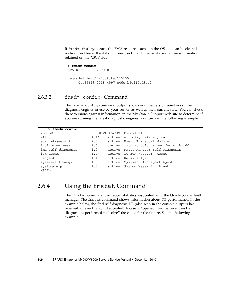 2 fmadm config command, 4 using the fmstat command, Using the fmstat | FUJITSU M5000 User Manual | Page 48 / 310