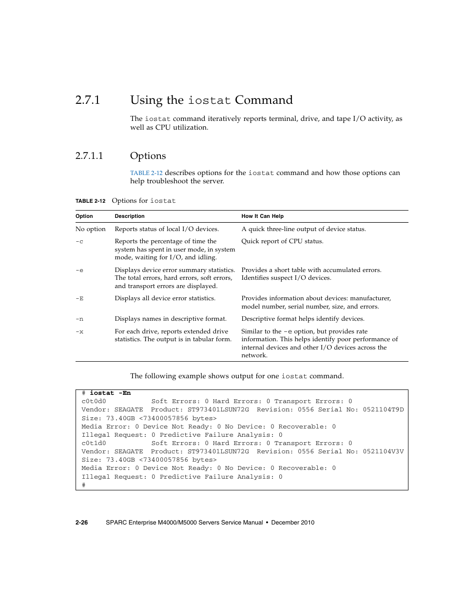 1 using the iostat command, 1 options, Using the iostat | Options | FUJITSU M5000 User Manual | Page 50 / 310