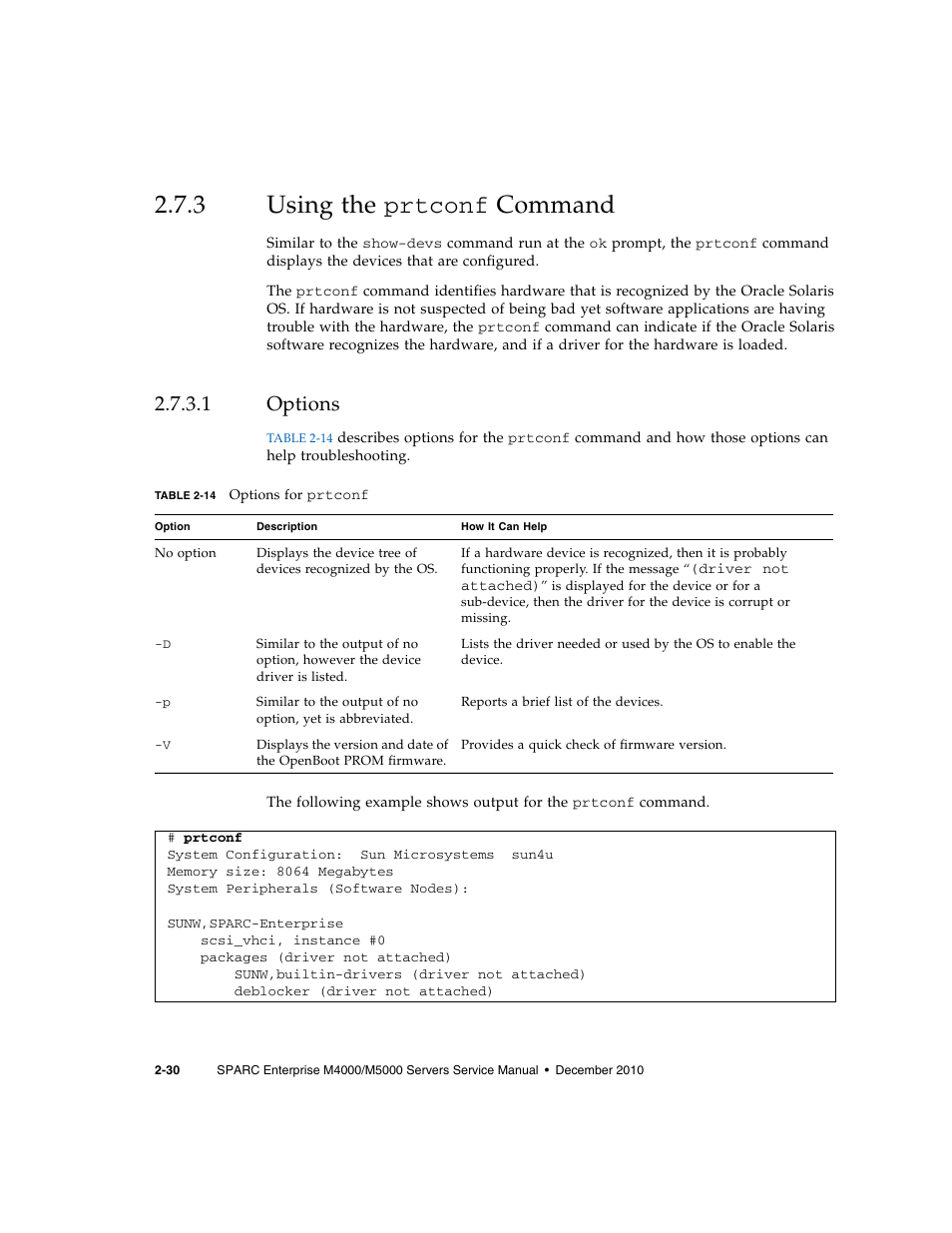 3 using the prtconf command, 1 options, Using the prtconf | Options | FUJITSU M5000 User Manual | Page 54 / 310