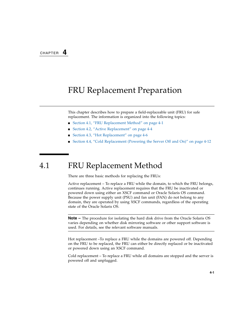 Fru replacement preparation, 1 fru replacement method, Fru replacement method | FUJITSU M5000 User Manual | Page 65 / 310