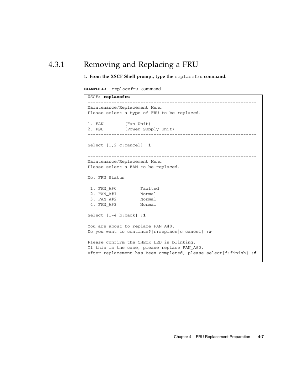 1 removing and replacing a fru, Removing and replacing a fru | FUJITSU M5000 User Manual | Page 71 / 310