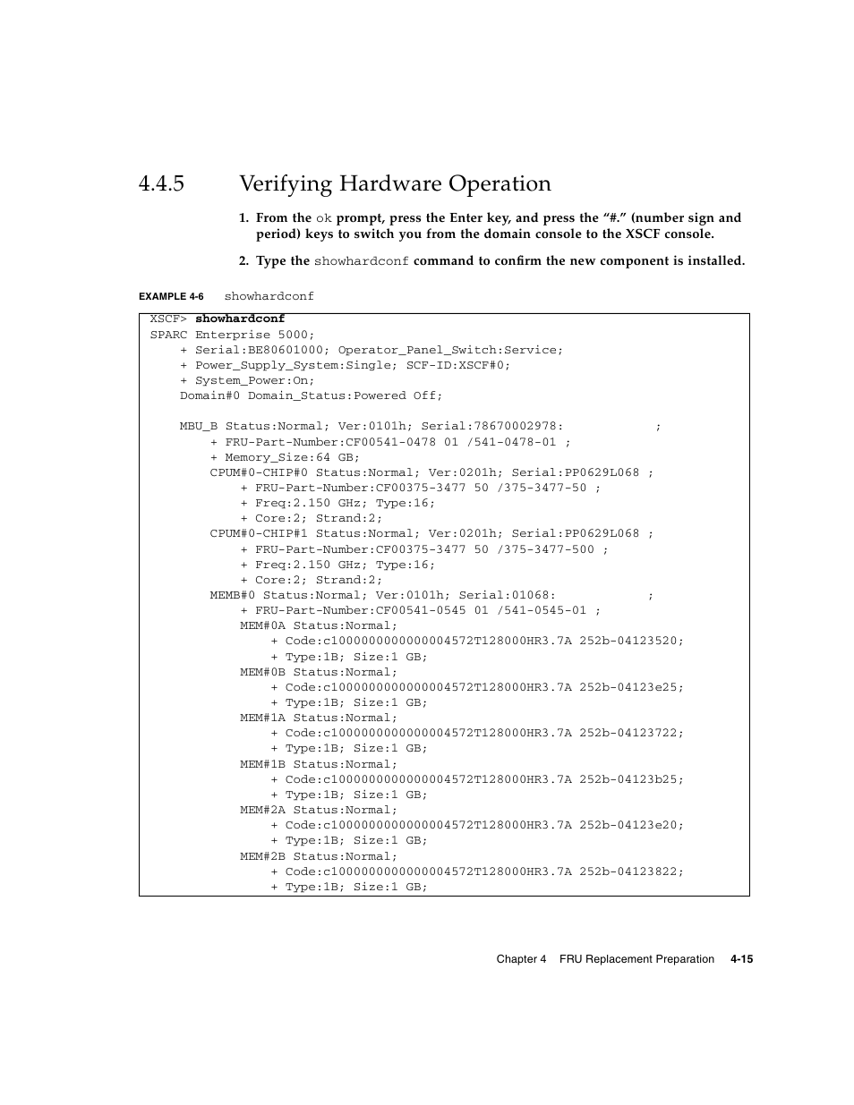 5 verifying hardware operation, Verifying hardware operation | FUJITSU M5000 User Manual | Page 79 / 310