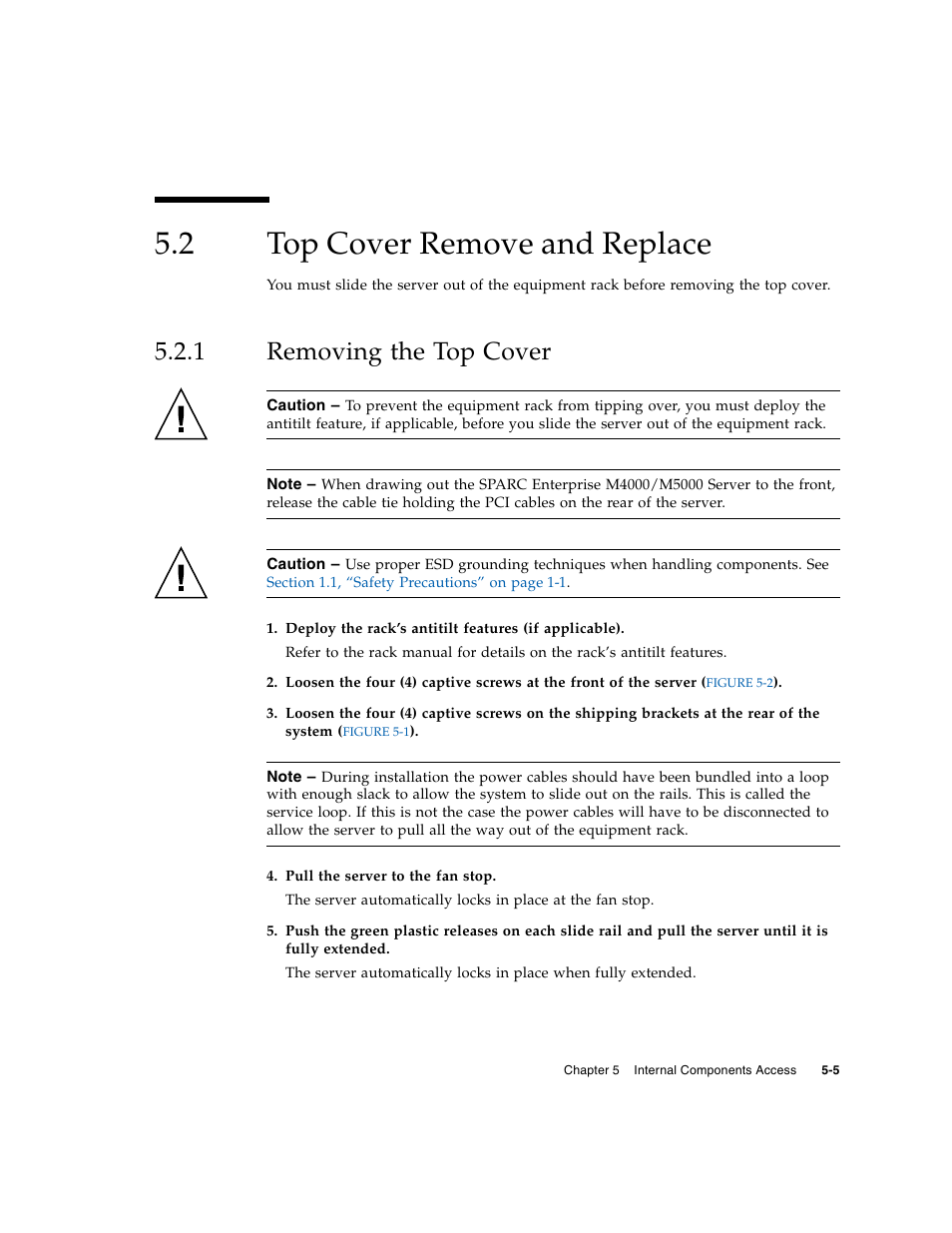 2 top cover remove and replace, 1 removing the top cover, Top cover remove and replace | Removing the top cover | FUJITSU M5000 User Manual | Page 87 / 310