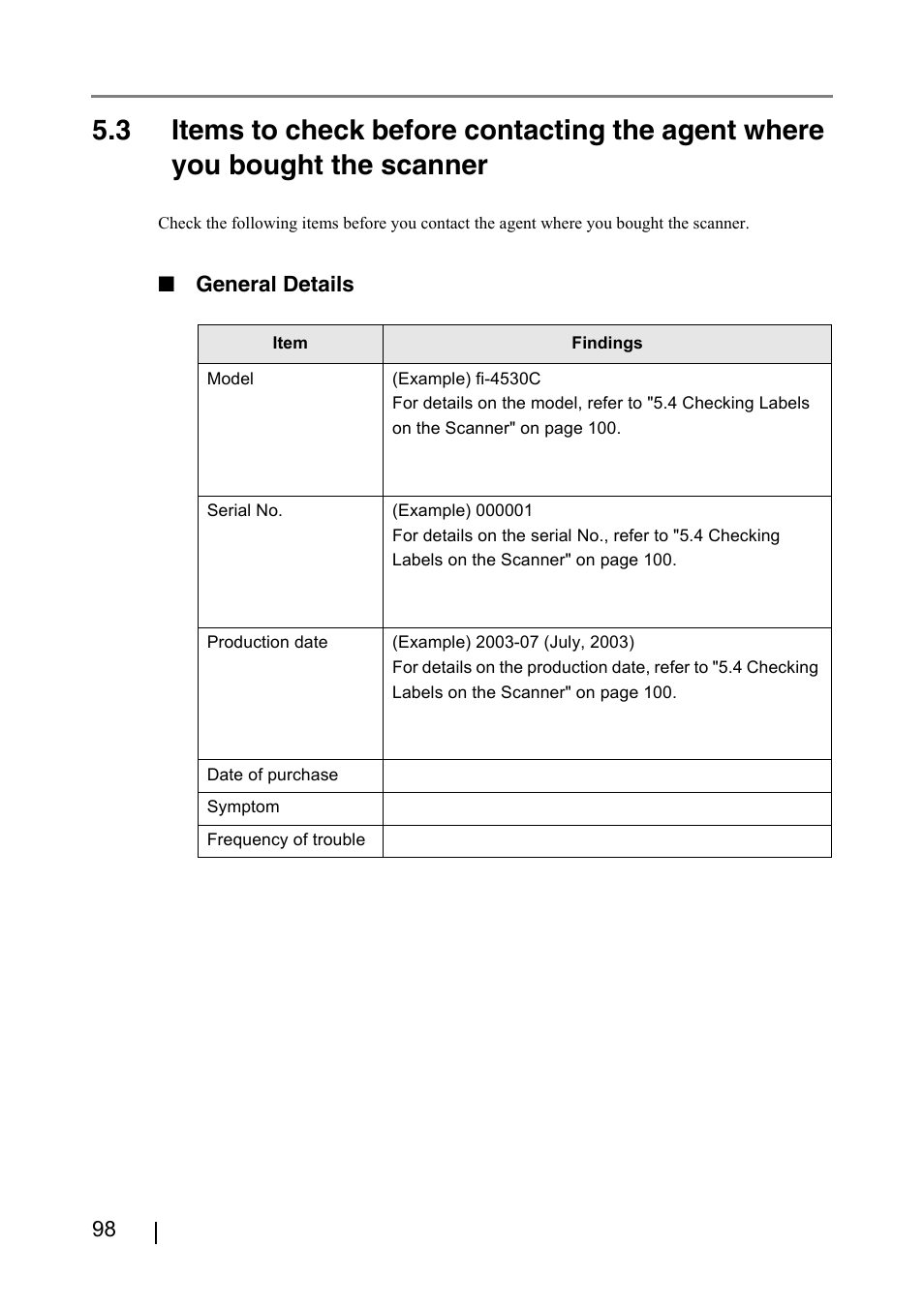 3 items to check before contacting the agent, Where you bought the scanner | FUJITSU fi-4530C User Manual | Page 104 / 132
