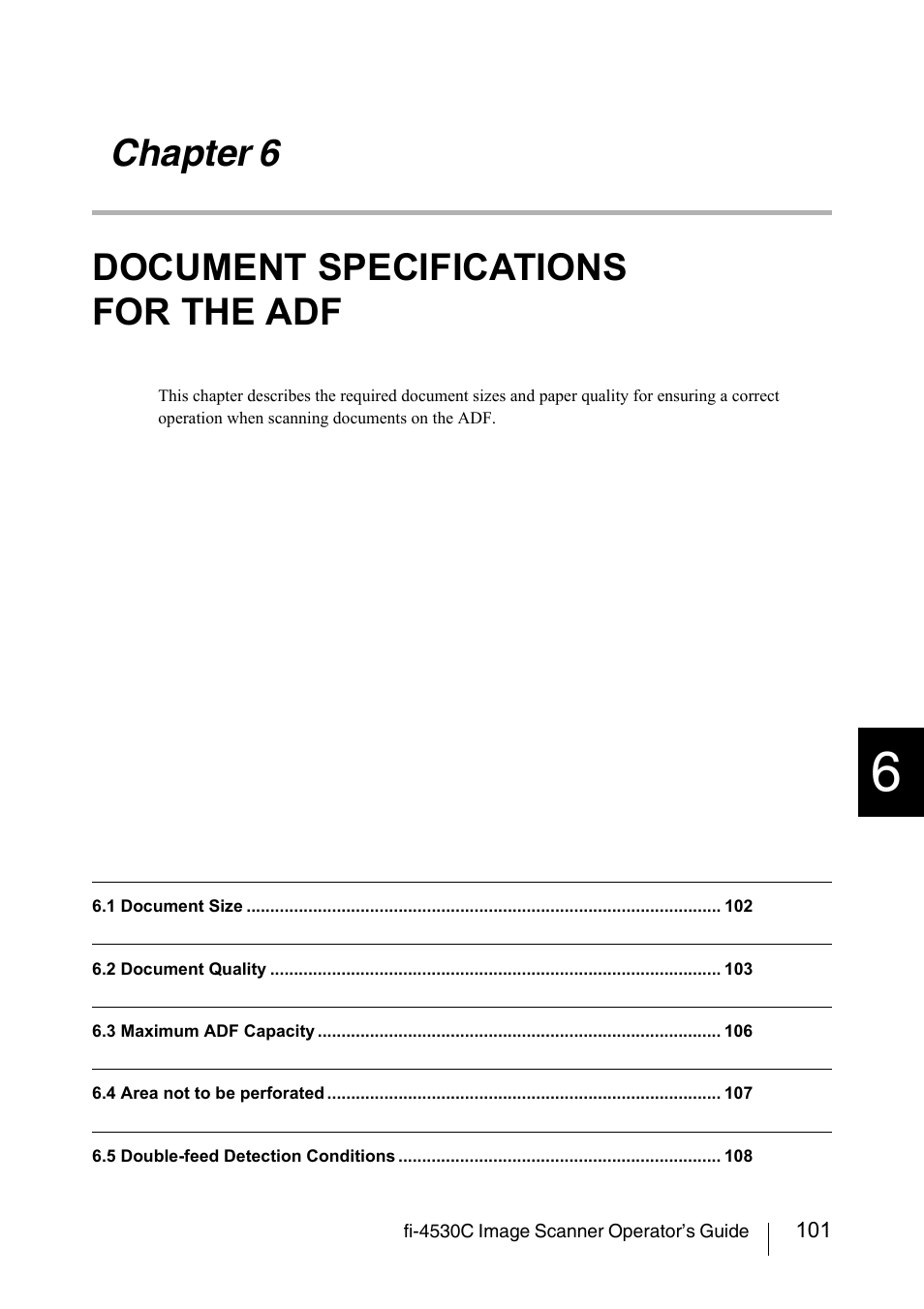Chapter 6 document specifications for the adf | FUJITSU fi-4530C User Manual | Page 107 / 132