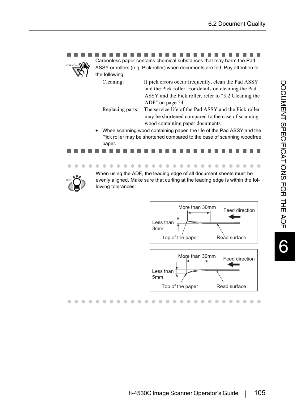 105 document specificat ions for the adf | FUJITSU fi-4530C User Manual | Page 111 / 132