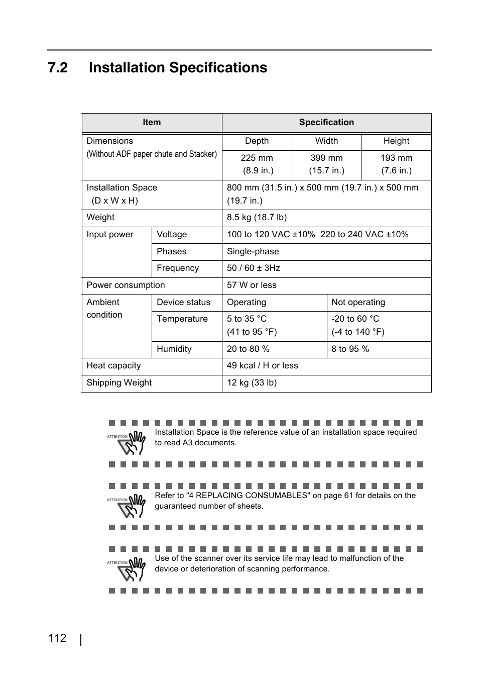 2 installation specifications | FUJITSU fi-4530C User Manual | Page 118 / 132