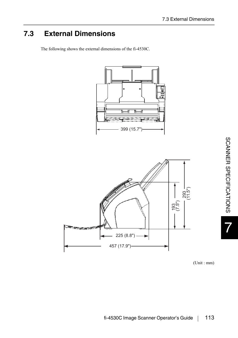 3 external dimensions | FUJITSU fi-4530C User Manual | Page 119 / 132