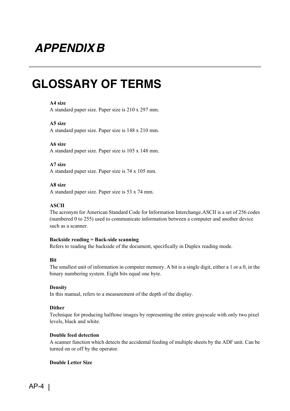 Appendix b glossary of terms | FUJITSU fi-4530C User Manual | Page 124 / 132