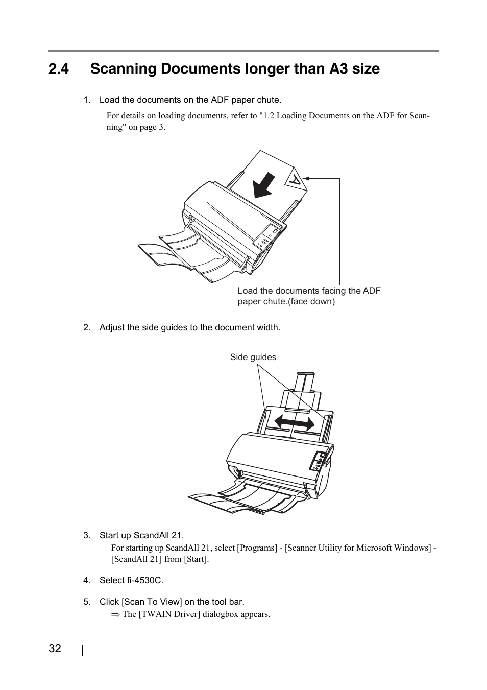 4 scanning documents longer than a3 size | FUJITSU fi-4530C User Manual | Page 38 / 132