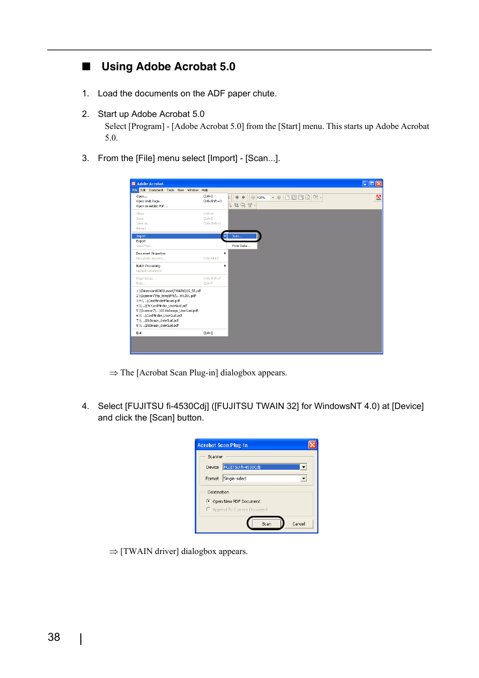 38 ■ using adobe acrobat 5.0 | FUJITSU fi-4530C User Manual | Page 44 / 132