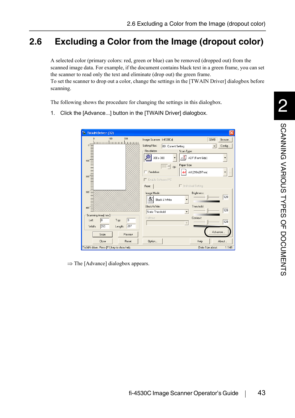 6 excluding a color from the image (dropout color) | FUJITSU fi-4530C User Manual | Page 49 / 132