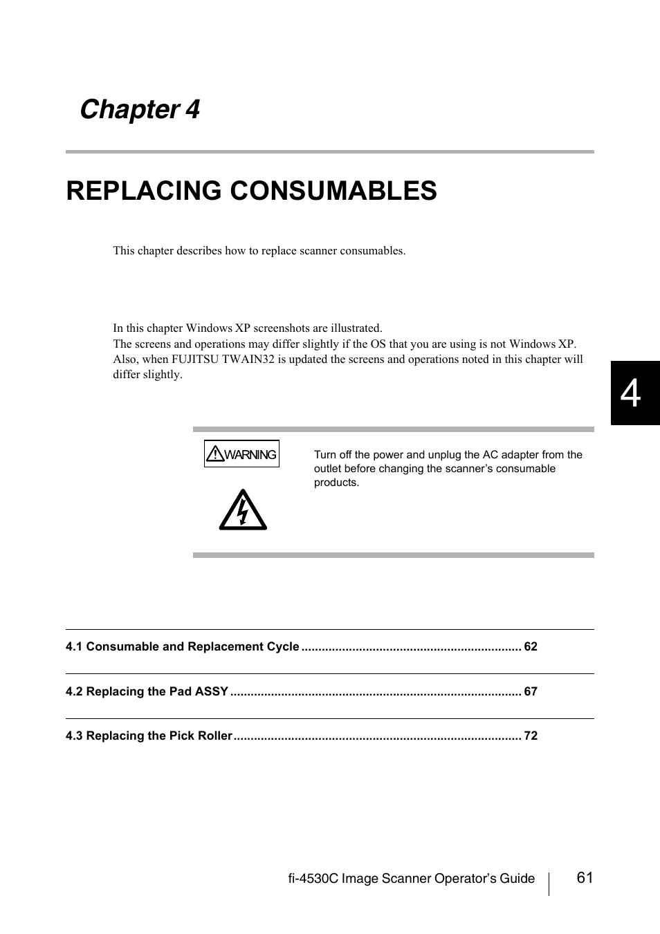 Chapter 4 replacing consumables | FUJITSU fi-4530C User Manual | Page 67 / 132