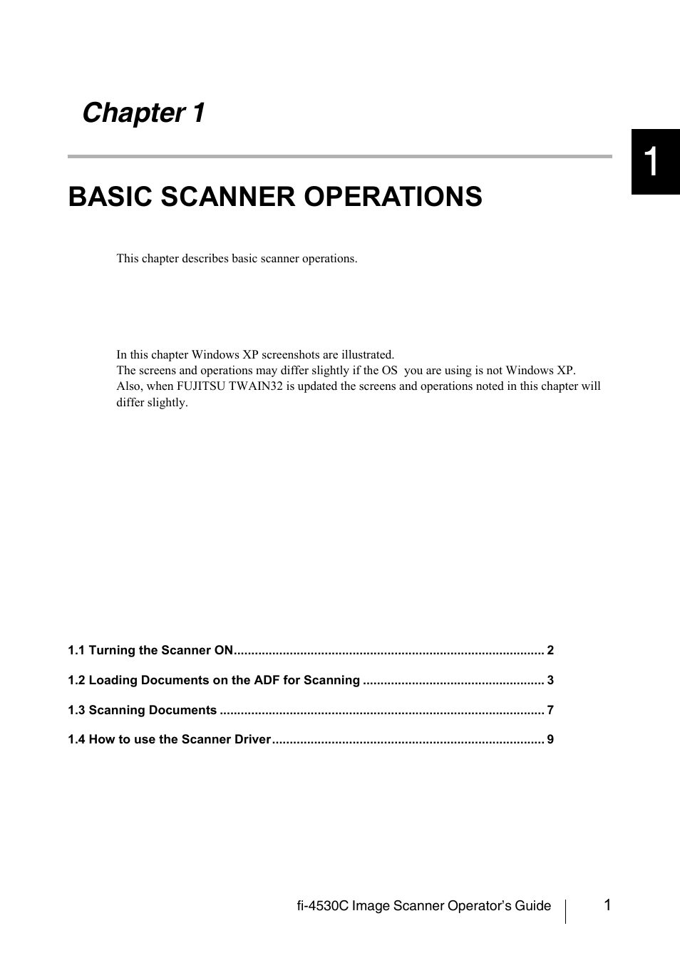 Chapter 1 basic scanner operations | FUJITSU fi-4530C User Manual | Page 7 / 132