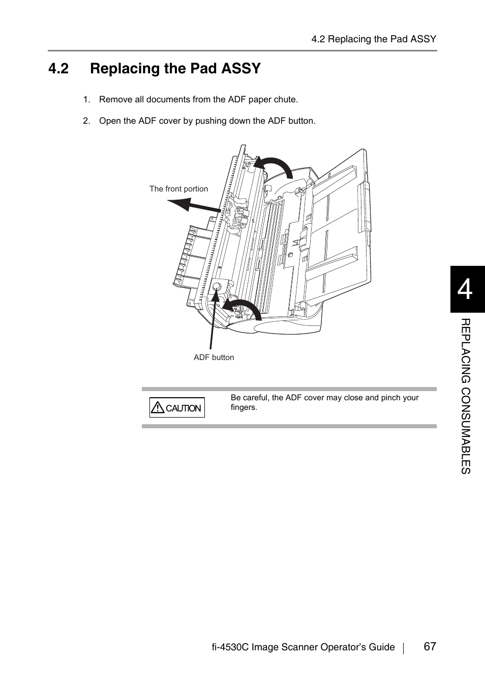 2 replacing the pad assy | FUJITSU fi-4530C User Manual | Page 73 / 132