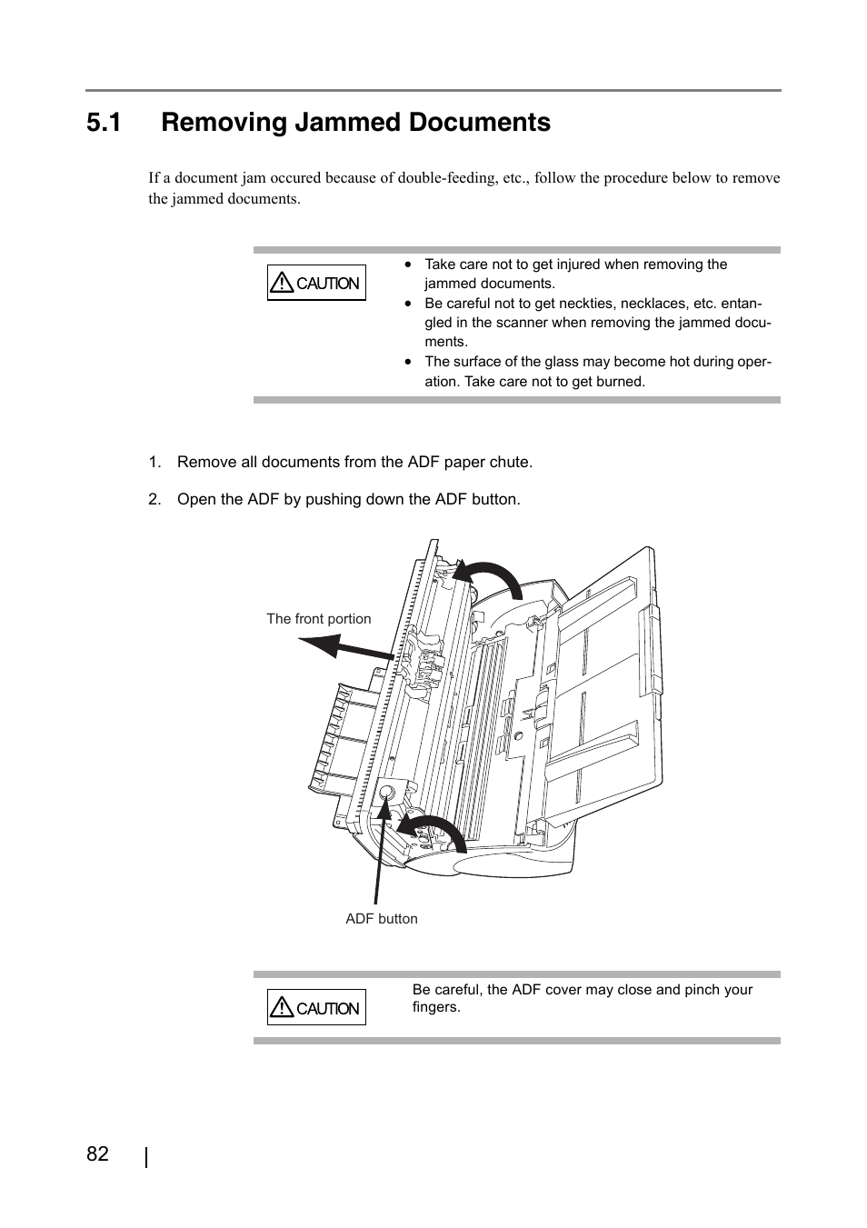 1 removing jammed documents | FUJITSU fi-4530C User Manual | Page 88 / 132