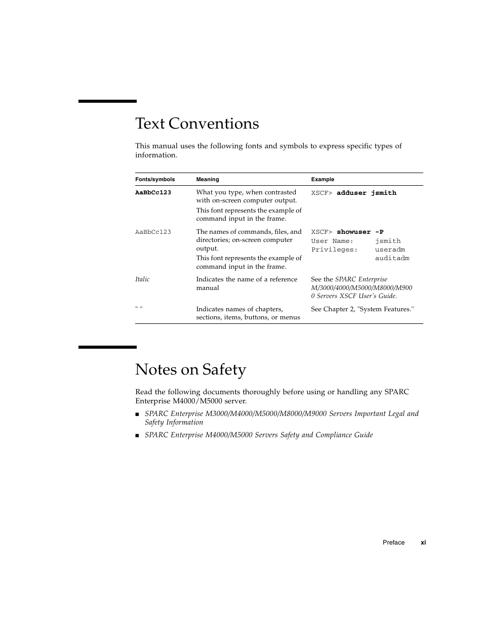 Text conventions | FUJITSU SPARC M4000/M5000 User Manual | Page 11 / 76