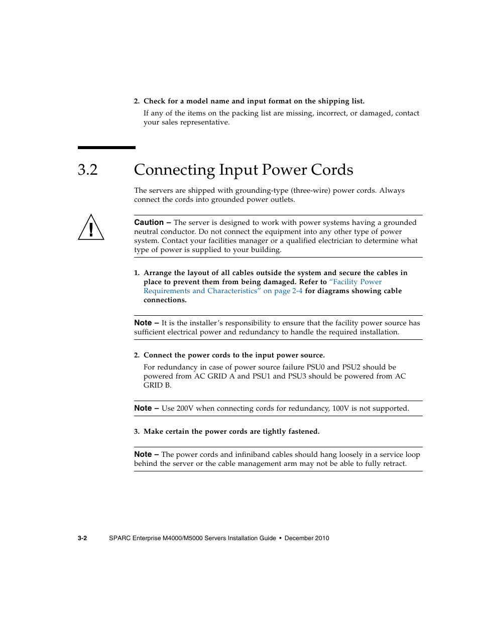 2 connecting input power cords, Connecting input power cords | FUJITSU SPARC M4000/M5000 User Manual | Page 26 / 76
